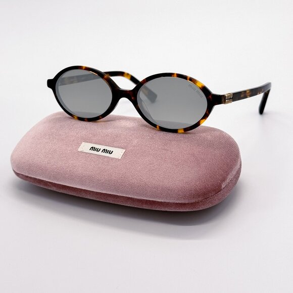 NEW MIU MIU MU04ZS VAU07F OVAL HAVANA SILVER WOMEN SUNGLASSES MU04ZSF VAU07F - Picture 3 of 10